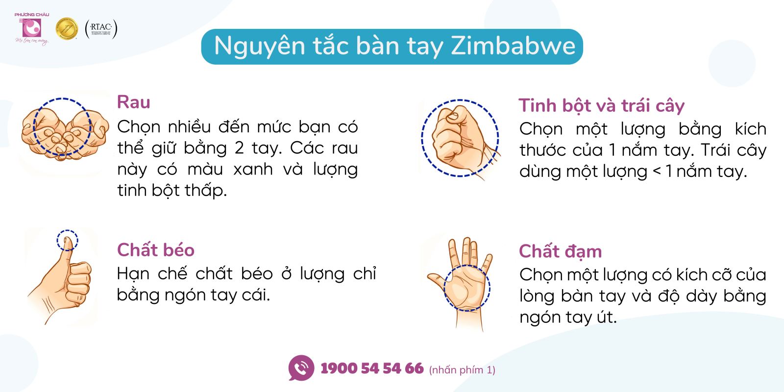 Nguyên tắc bàn tay Zimbabwe lượng thức ăn cho người bệnh đái tháo đường