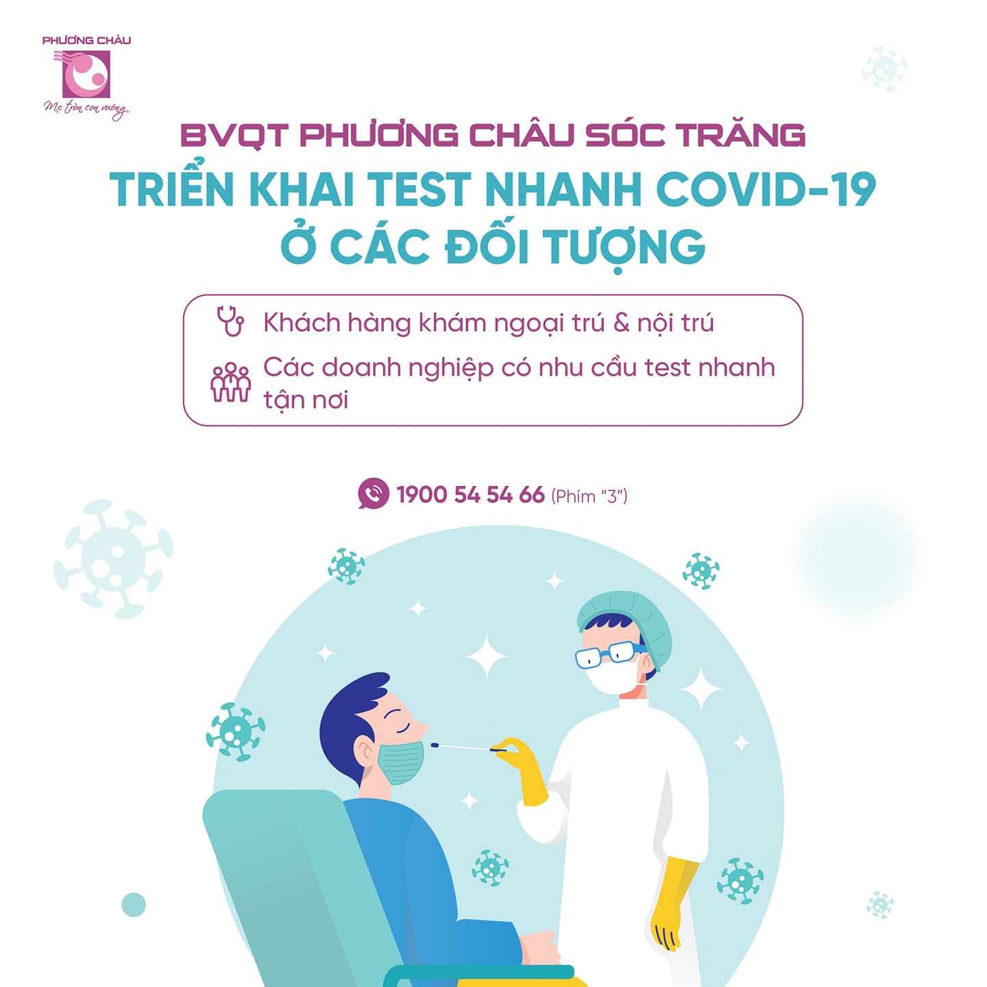 test nhanh covid-19, khám nội trú, ngoại trú, doanh nghiệp, bệnh viện phụ sản, phương châu sóc trăng